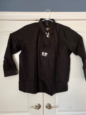 North End SPORT Wrinkle Free Cotton Black Button-Down Shirt: 3xl